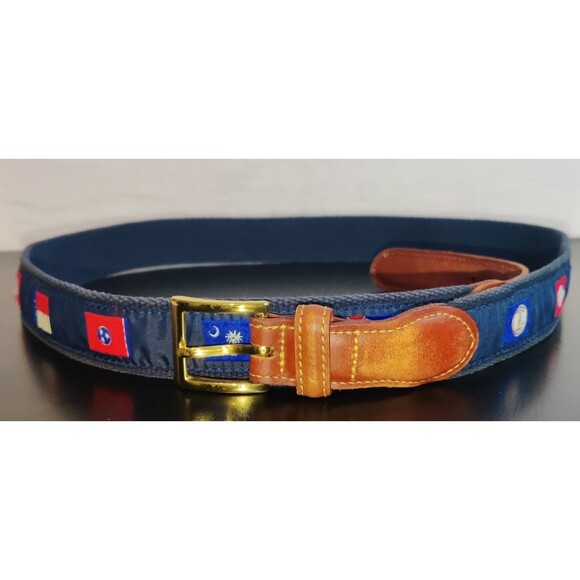 Country Club Prep Southern States Logo Belt Men Size 42 Stitched Canvas, Leather - Picture 1 of 16